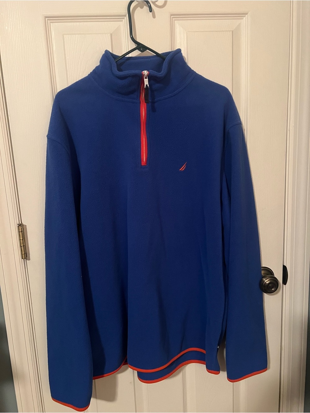 Nautica Royal Blue Red White Quarter Zip Fleece Pullover XL